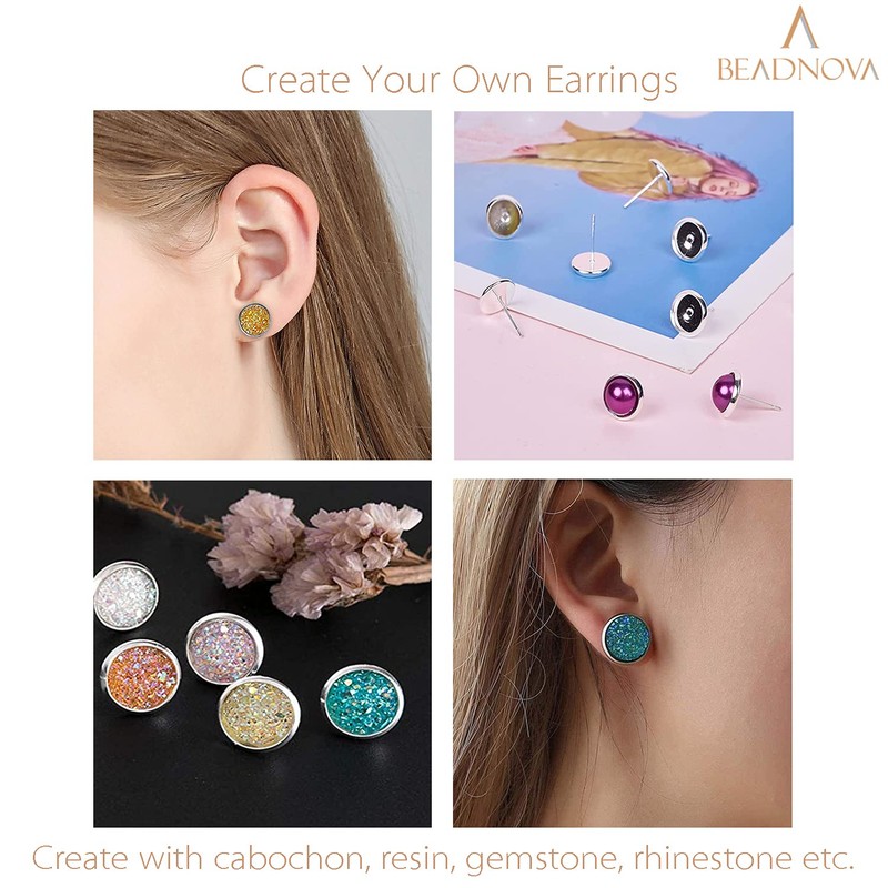 BEADNOVA Cabochon Setting Post 60pcs Blank Earring Studs 8mm Stainless