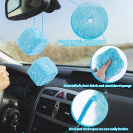 Fuzzy Dice for Car Mirror, Pair of Retro 2.75” Fuzzy Dice for Rear View Mirror with Black Dots for Car Interior Hanging Ornament Decoration (Blue)
