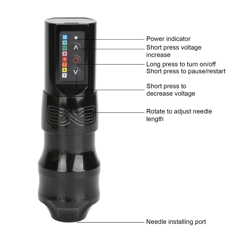 Wireless Tattoo Pen Kit Dual Battery 4mm Stroke RCA Interface