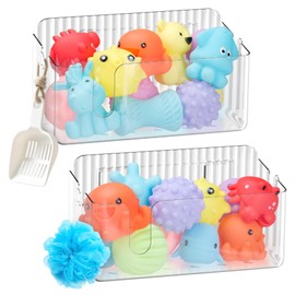 LFZHAN 2-Pack Clear Bath Toy Storage Holder Organizer, Large Capacity Durable Plastic Bathtub Shower Caddy with Drain Holes, Quick-Dry Drainable Easy Install (Clear White 2-Pack)