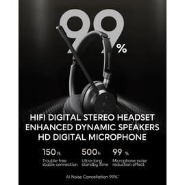 Wireless Headset with Mic for Work, Bluetooth 5.3, Advanced Noise reduction Microphone, & HD Microphone & HiFi Stereo & Ultra Lightweight Comfortable Bluetooth Headphones for PC, Laptop, iPhone,Zoom