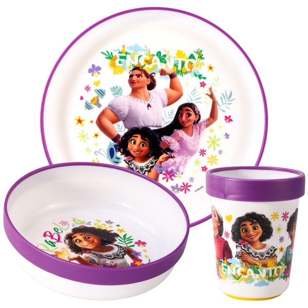 Encanto 3pcs Bicolor Premium Kids Dinner Tableware Set Plate, Bowl & Tumbler, BPA Free