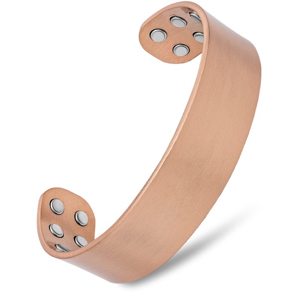 MagnetRX® Pure Copper Magnetic Bracelet - Magnetic Copper Bracelets - Adjustable Wide Bangle Women with 12 Magnets (Brushed Copper, M - L)