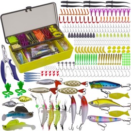 Fishing Lures Kit, 323PCS Tackle Box with Tackle Included, Fishing Tackle Kit Including Crankbait/Soft Worm/Spinner/Spoon/Topwater, Hooks for Bass/Trout/Salmon in Freshwater and Saltwater