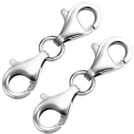 Double Lobster Clasp 925 Sterling Silver Necklace Clasp Classic Double End Design Necklace Clasps and Closures,Necklace Extender Suitable for Jewelry Chain