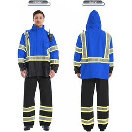 SKSAFETY Hi Vis Reflective Rain suits for Men Waterproof - High Vis Safety Rain Jacket Men, High Visibility Raincoat for Men, Hi Vis Heavy Duty Work Rain Gear with Black Bottom