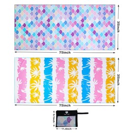 2 Pack Microfiber Beach Towel, Oversized Pool Towel 75”x 35”, Sand-Free Beach Towel, Quick Drying Camping Towel, Super Absorbent Bath Towel Blanket, Soft Breathable and Lightweight