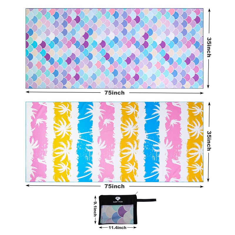 2 Pack Microfiber Beach Towel, Oversized Pool Towel 75”x 35”,