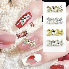 2024 Nail Art Decorations 2024 Number Nail Rhinestone Rivet 3D Alloy Nail Glitter Design Metal Digit Nail Diamond Supplies for Women Girls Manicure Graduation Decorations DIY Jewelry Making Crafts