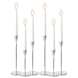 Silver Taper Candlestick Holders Set of 6 with Candles