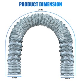 Heat Resistant Silicone Coated Fiberglass Air Ducting Sturdy Hose, -65 to 550 °F, 16 ft (4" ID)