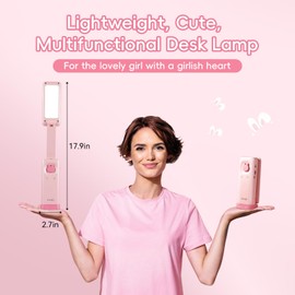 VAVOFO Desk Lamp Foldable Portable Cute Desk Lamp, Battery Powered Desk Lamp, Built-in 6000mAh Rechargeable, 3 Color Warm Pink Desk Lamp, USB C Rechargeable Desk Lamp, Cordless Desk Lamp, Battery Lamp