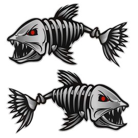 Fish Skeleton Car Stickers, Waterproof Vinyl Decals for Bumper and Window, Durable Vehicle Graphic, 2-Pack B039