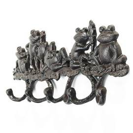 Sungmor Cast Iron Wall Hanger with 5 Hooks,Decorative Wall Mounted Hook,Lovely Frogs Hanging Rack,Indoor Outdoor Wall Decoration,Excellent for Hand Tools,Planters,Coats,Hats,Keys,Clothes