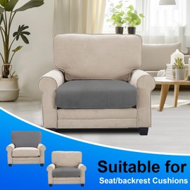 CYCMACO Velvet Sofa Seat Cushion Cover, Sofa Cushion Cover, Stretch, Elastic Cushion Covers, Universal Seat Cushion Cover, Cover for Sofa Seat Cushion, Non-Slip, Light Grey, Large 1-Seater