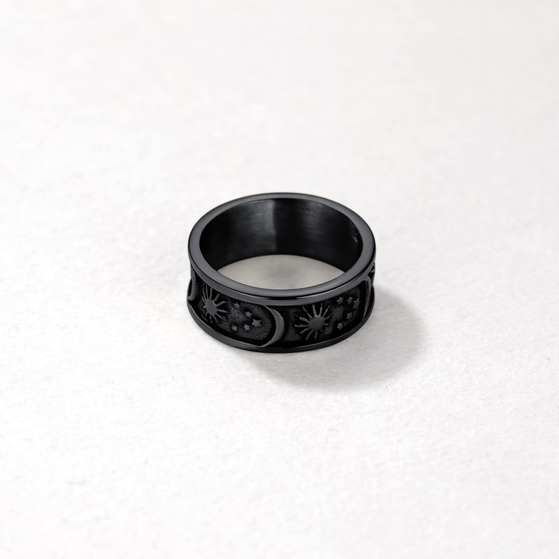 U7 Stainless Steel Rings For Women Star Moon Cool Black
