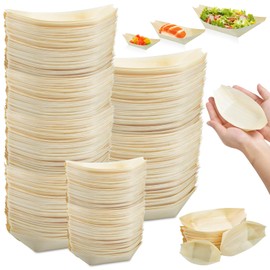 CONLI 500 PCS Bamboo Plates Disposable Wooden Boat Plates Bamboo Boats for Appetizers, Sushi Boat Serving Tray Food Container Bamboo Bowls Disposable for Catering, Home and Party
