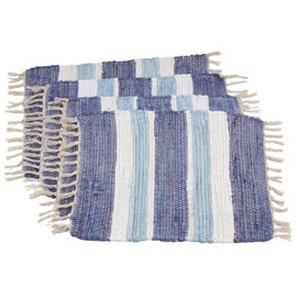 SARO LIFESTYLE 4867.M1420B Amalfi Collection Striped Chindi Placemats (Set of 4) 14" x 20" Multi