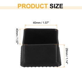 sourcing map Rubber Furniture Leg Caps, 4Pcs 40x40mm Rectangle Chair Leg Tips Caps, Furniture Foot End Caps Covers Floor Protectors for Table, Chair, Machinery Equipment Feet (Black)