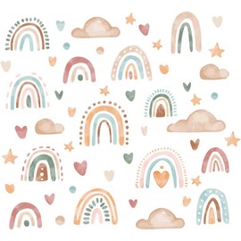 Rainbow Wall Sticker, with Hearts Wall Sticker, Boho Wall Sticker, Wall Sticker for Children's Room, Hearts Children's Room Wall Sticker Baby Room Wall Decoration