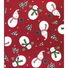 Winter Wonder Lane Vinyl Tablecloth with Flannel Backing, PVC Free PEVA, Winter Christmas Snowman Print with Snowflakes, Reusable Table Cover (52 x 52 Square), Red, White, Green