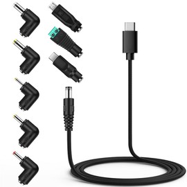 MEROM Universal 5V DC Type-C Power Cable, USB C to DC 5.5x2.1mm Charging Cord Plug with 8 Connector Tips(5.5x2.5, 4.8x1.7, 4.0x1.7, 3.5x1.35, 2.5x0.7, Micro USB, Type-C, Universal Connector)