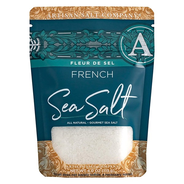 SaltWorks Fleur de Sel French Flower of Salt, Artisan Zip-Top Pouch, Sea Salt, 4 Oz