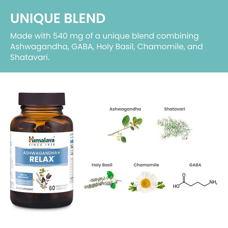 Himalaya Ashwagandha+ Relax, with GABA, Holy Basil & Chamomile for
