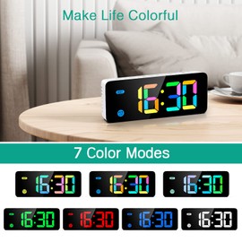 ORIA Digital Alarm Clock, Small Desk Clock with 7 RGB Color, Adjustable Brightness, LED Alarm Clock with Snooze, 12/24H, Suitable for Bedroom, Office - Colorful