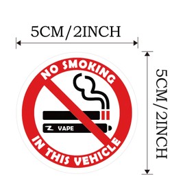 10 Pack No Smoking in This Vehicle Sign Sticker, 2 inch No Smoking Sign Round Self Adhesive Decal Sticker for Car, Waterproof