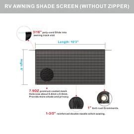 SHADEPLUS RV Awning Shade Screen Without Zipper 8'x10'3'',Black Mesh RV Awning Sun Shade Screen,Universal Trailer Camper RV Awning Screen with Complete Kit,Significantly Improves Shadow and Privacy