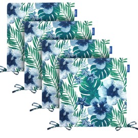 INFBLUE Indoor/Outdoor Chair Cushions Set of 4 Chair Pads Water Resistance Square Corner Outdoor Cushions for Patio Furniture Patio Chair Cushions with Ties Fade Resistance (17''x17'', Green Flowers)