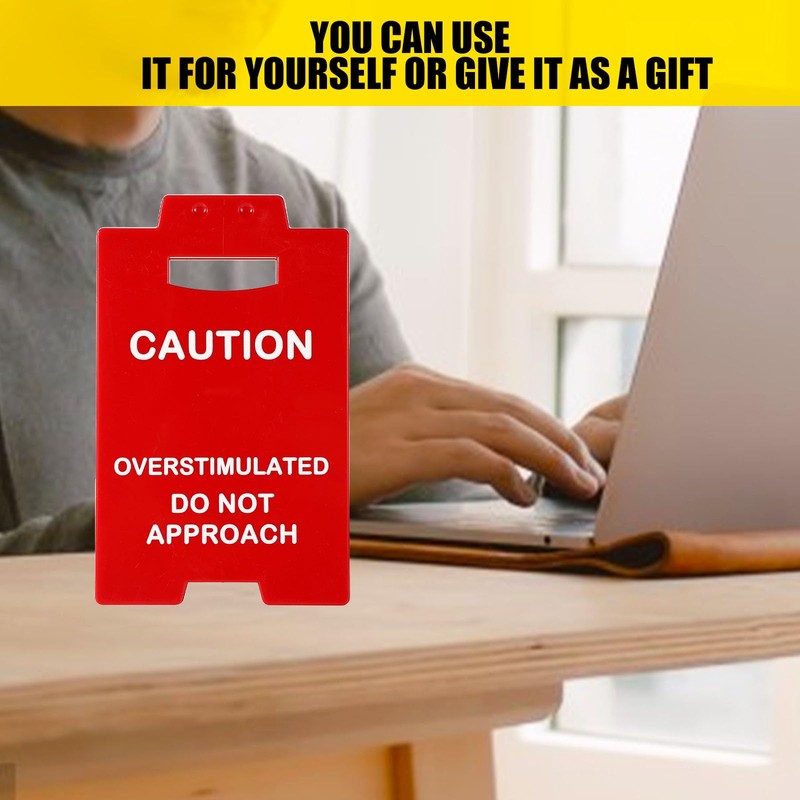Lyreh 2pcs Mini Desk Warning Sign, Acrylic Office Caution Overstimulated