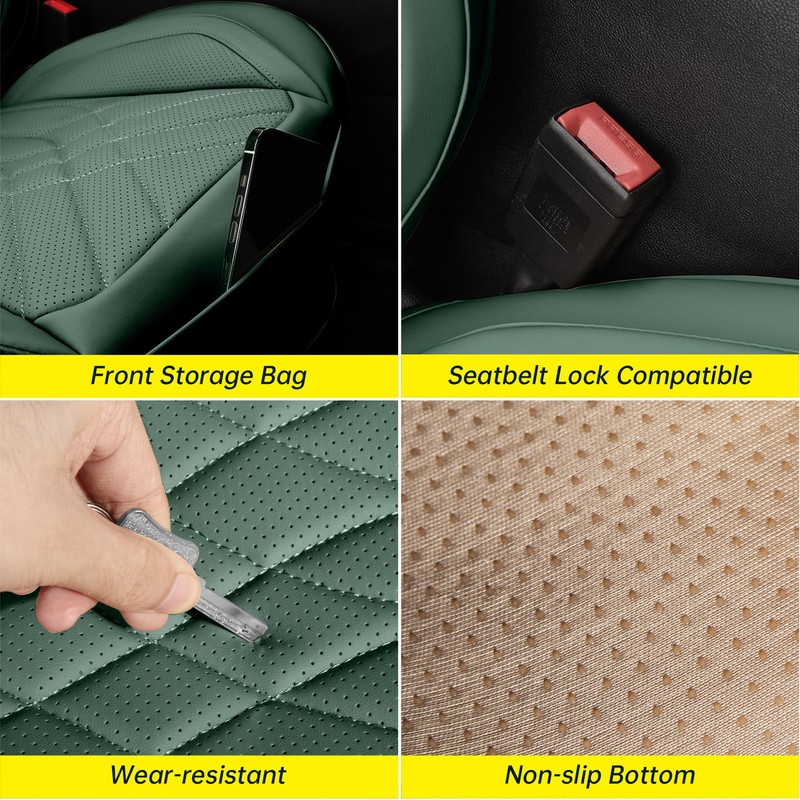 Green Car Seat Covers Full Set Universal 5-Seater Full Coverage