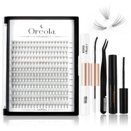 Oreola Eyelash Extension Set 228 Pieces Individual Eyelashes with Binding and Sealing, Applicator, Remover, Natural 0.07C 10D 8-15 mm Wispy Natural Look Lashes Cluster DIY False Eyelashes