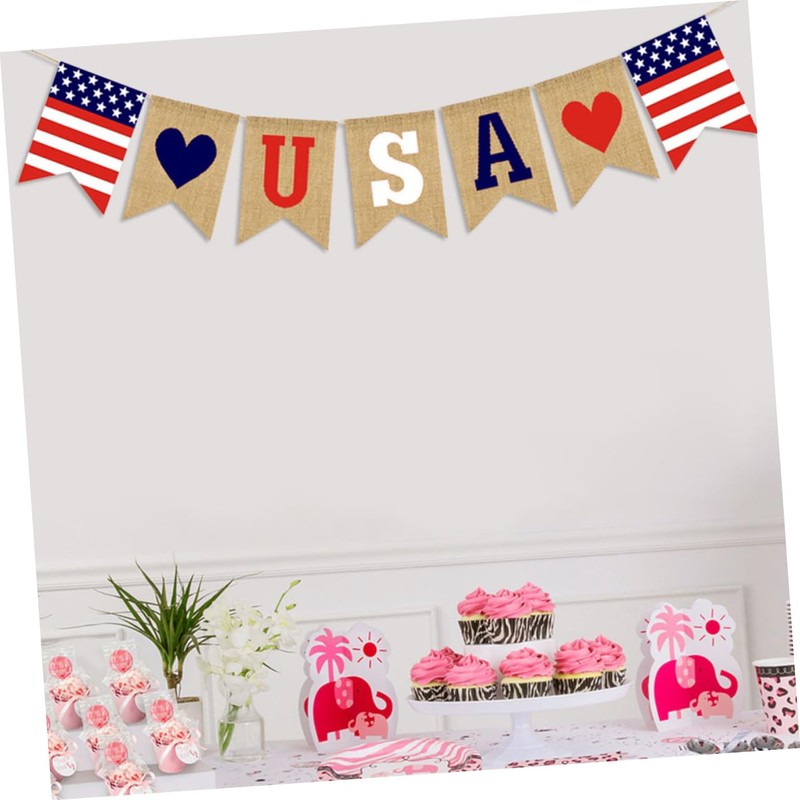 ABOOFAN Dependence Day Celebration USA Flag Burlap Bunting Patriotic Decor