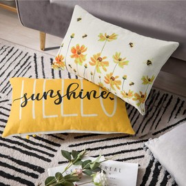 Weldomcor Cushion Covers Yellow Throw Pillow Covers 30 x 50 cm Cushion Cover Summer Farmhouse Decorations Cushion Cover for Sofa Bedroom Living Room Home Decor, Set of 2