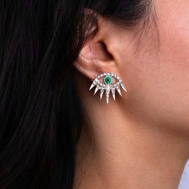 Cimenexe Punk Crystal Evil Eye Earrings Gold Cz Paved Demon Eye Earrings Green Emerald Eye Stud Earrings Punk Rhinestone Devil Eye Earrings Jewelry for Women and Girls Gifts