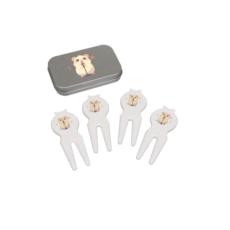 Azeeda 'Cute Hamster Singing' Golf Divot Tool/Repair Fork Gift Set