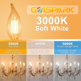 GOLSPARK Candelabra Led Light Bulbs 60W Equivalent, 3000K Soft Light Dimmable Candelabra Bulbs, E12 Led Bulb 4W 500LM CRI 85 Flame Tip Clear Glass 10 Pack