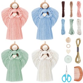 FREEBLOSS 4 Set Beginners Macrame Kit DIY Macrame Angel Kit DIY Macrame Kit for Beginners with Instructions Boho Angel Decor Adults Craft Kit for Adults Gift