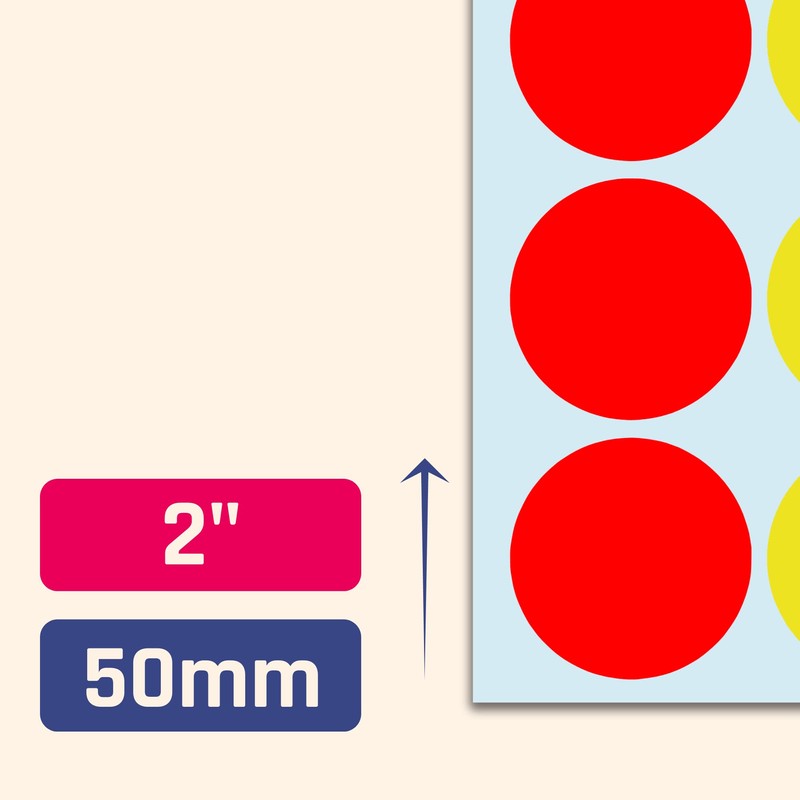 400 Pack, 50mm Large Round Colored Stickers Circle Sticky Labels