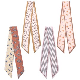 MBAIYO Skinny Fashion Scarves, 4pcs Boho Slim Purse 2.32in Skinny Scarf Women Narrow Neckerchief Floral Handbag Hair
