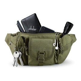 FRTKK Tactical Fanny Pack Military Waist Bag Pack with USA Flag Patch Utility Hip Pack with Adjustable Strap for Outdoors Fishing Cycling Camping Hiking Dog Walking (Army green)