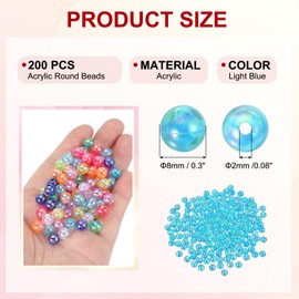PATIKIL 8 mm Acrylic Round Beads, 200 Pcs AB Colors Round Clear Beads Craft Bead with Hole for Earring Bracelet Necklace Key Chains, Light Blue