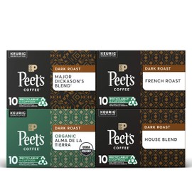 Peet's Coffee, Dark Roast K-Cup Pods for Keurig Brewers - Variety Pack, Major Dickason's Blend, French Roast, Organic Alma De La Tierra, House Blend, 40 Count (4 Boxes of 10 K-Cup Pods) Packaging May Vary