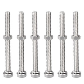 TOP-VIGOR 6Pcs M8 x 90mm Hex Head Screws Bolts, Nuts, Flat & Lock Washers Kits, 304 Stainless Steel Fully Thread Hexagon Bolts for DIY Bike Motorcycles Repair