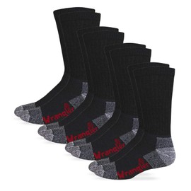 Wrangler mens Steel Toe Boot Work Crew Cotton Cushion Socks, Black, Large