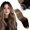 Vivien Balayage Micro Ring Extensions Real Hair Black Ombre Micro Ring Real Hair Extensions Balayage Black to Brown and Blonde Remy Hair Straight 50 g 50 Strands 45 cm