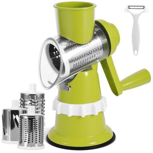 COZHYESS Rotary Cheese Grater, Vegetable Slicer with Three Drum Blades,